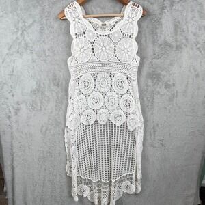 Gimmicks Crochet Lace Cover Up Beach Shirt Small Boho White Summer Hi‎ Lo